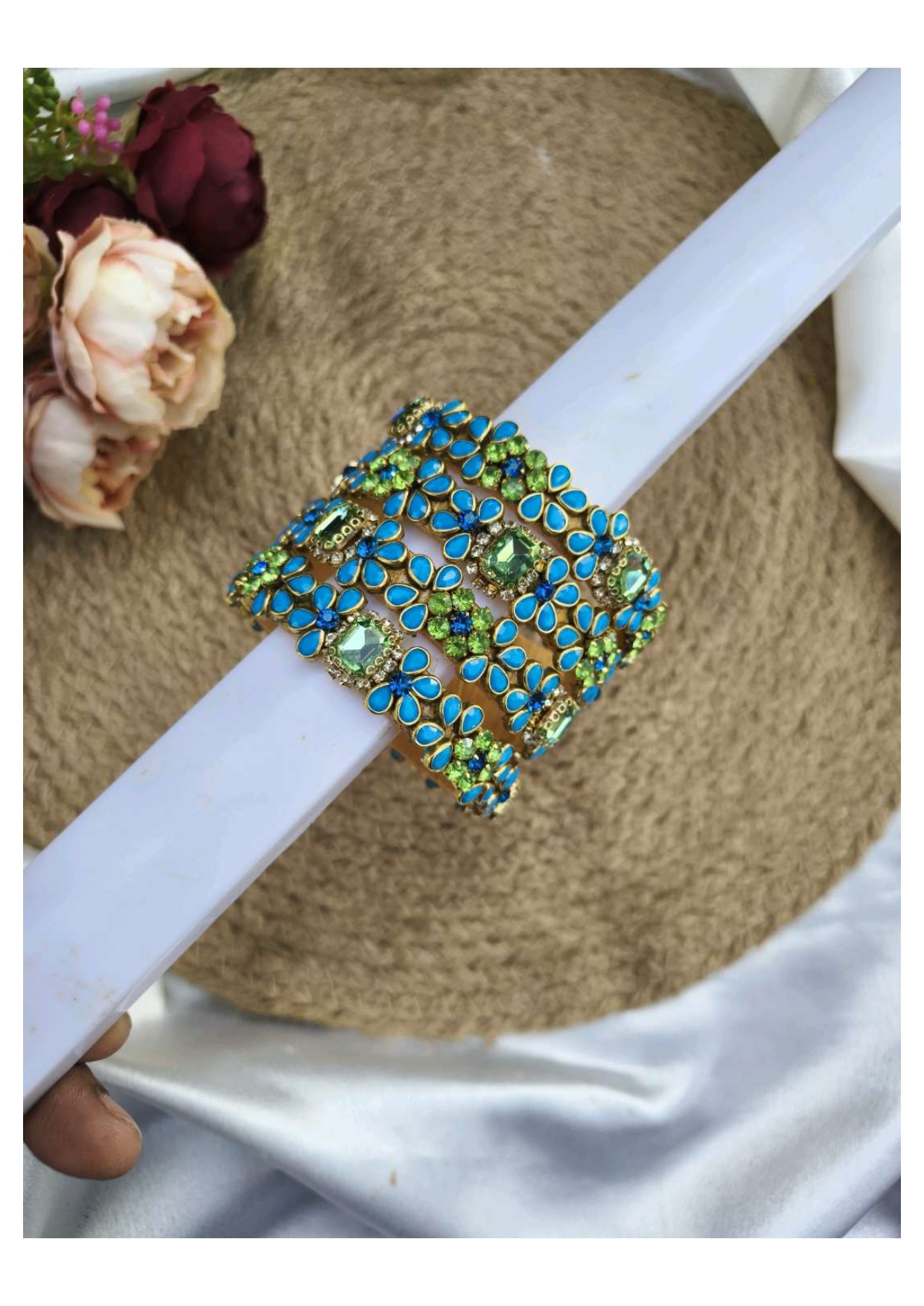 2D crystal Bangles ( light green with sky-blue)