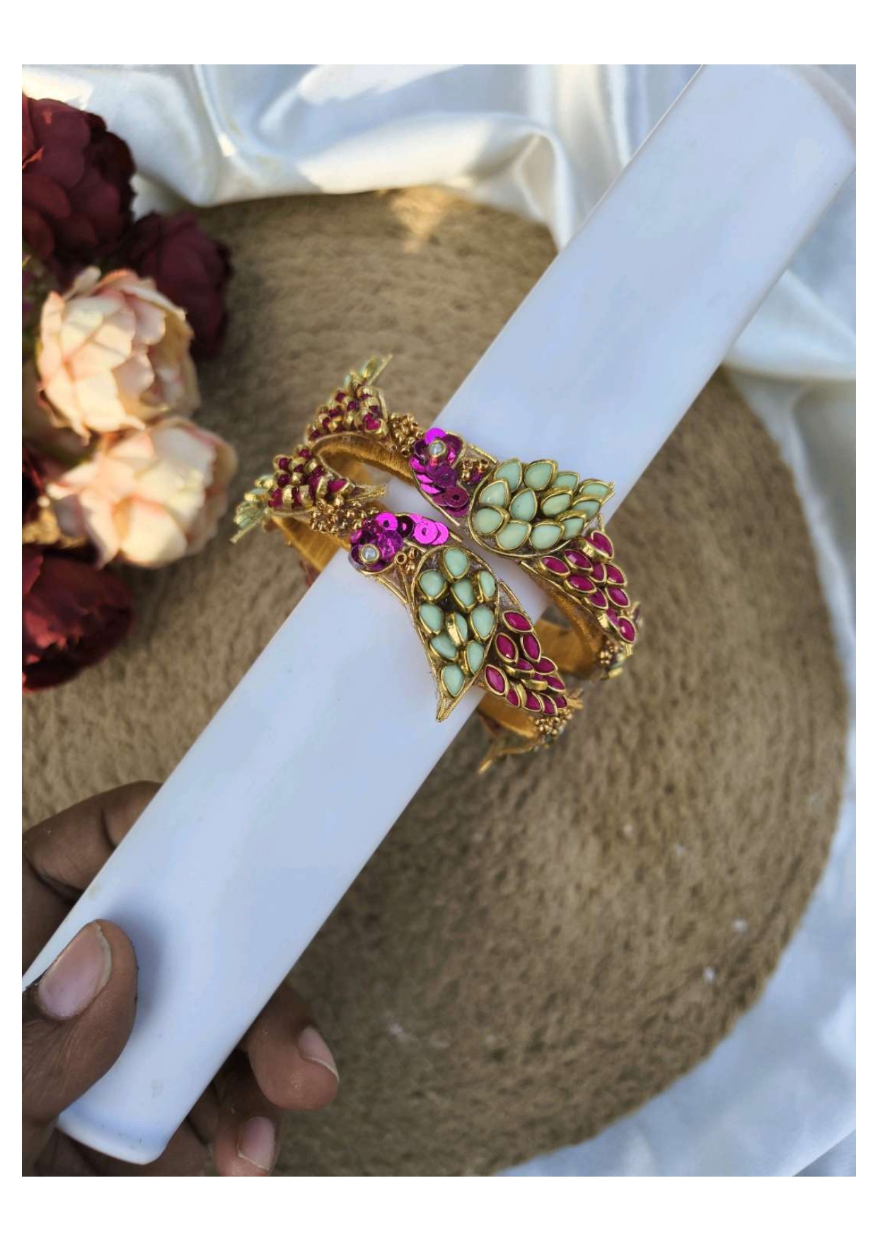 Parrot bangles ( Dark pink with pista green)