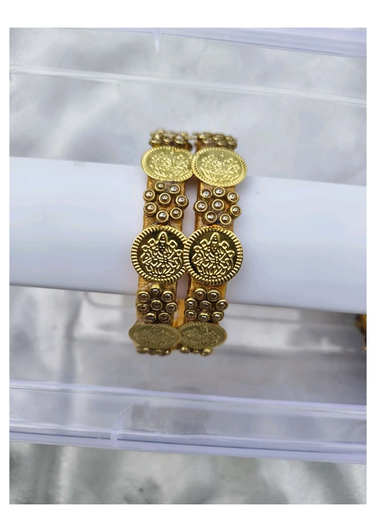 Coin with kundan flower bangles