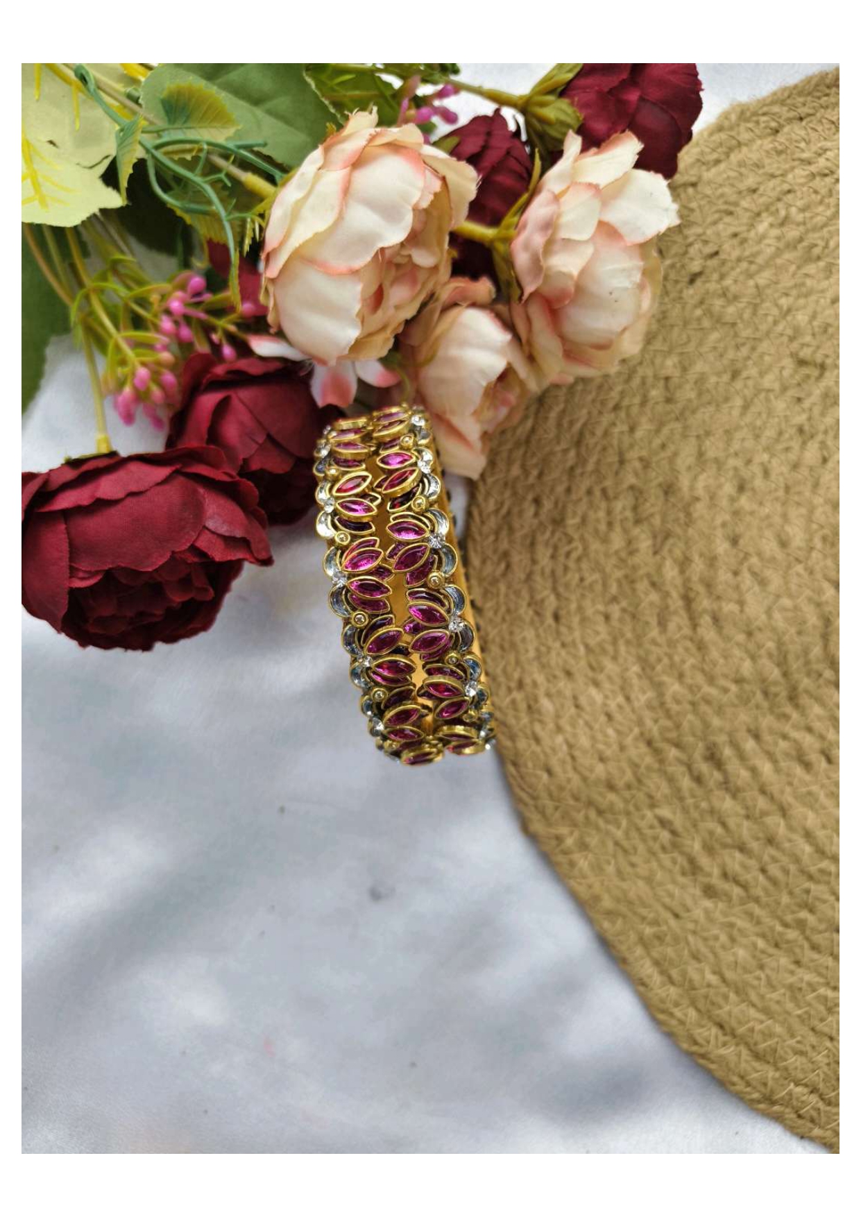 Lotus Bangles (Dark baby pink with White leaves)