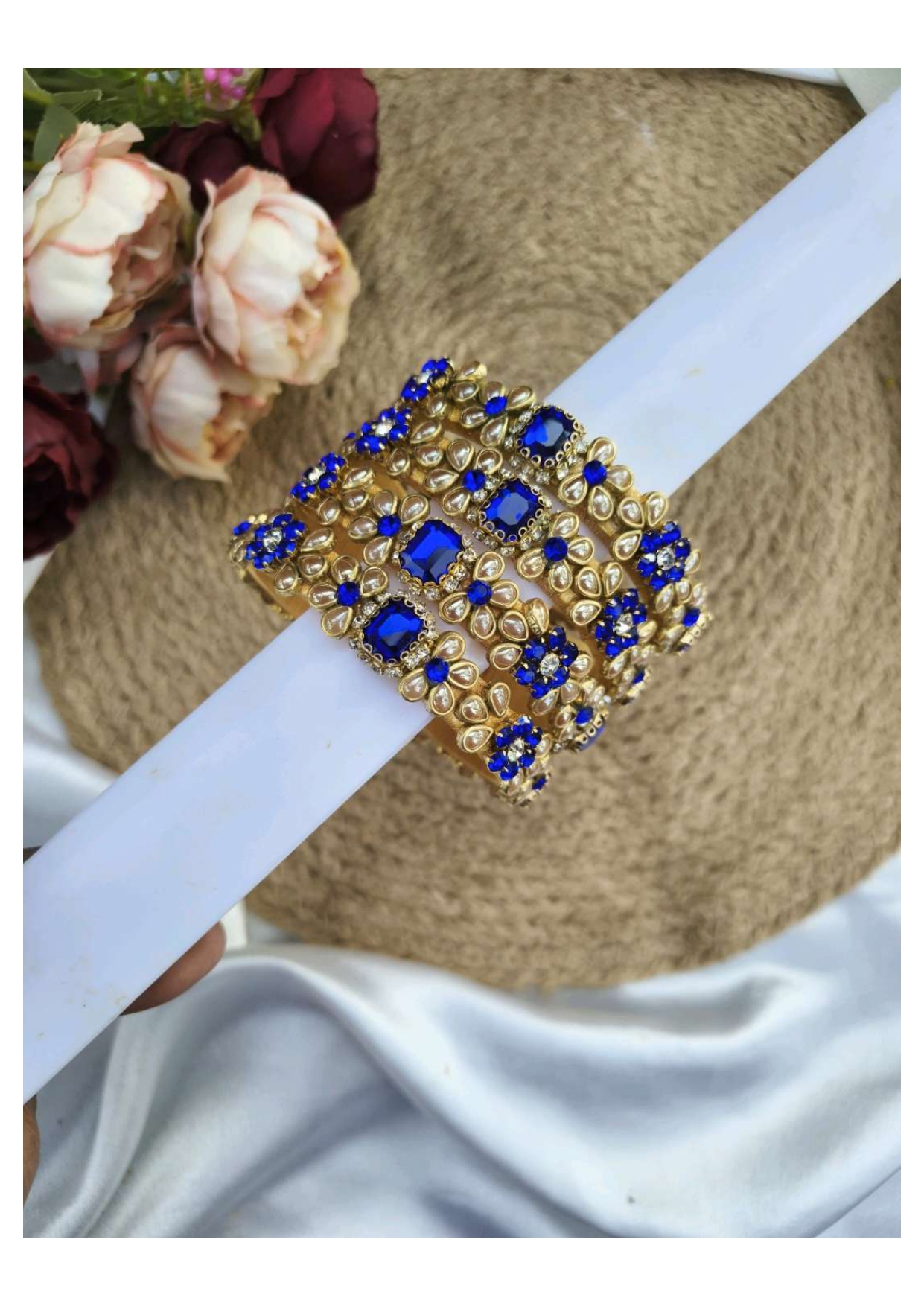 2D crystal Bangles ( Blue  with Gold)