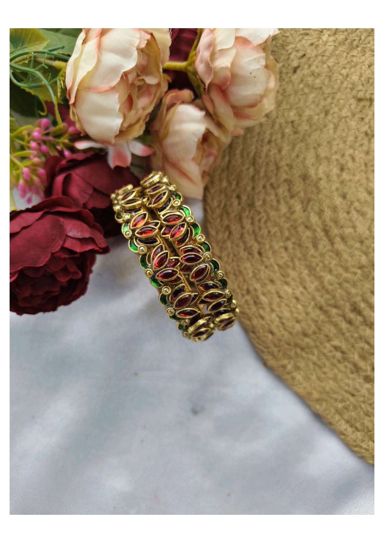 Lotus bangles ( Red with green leaves)