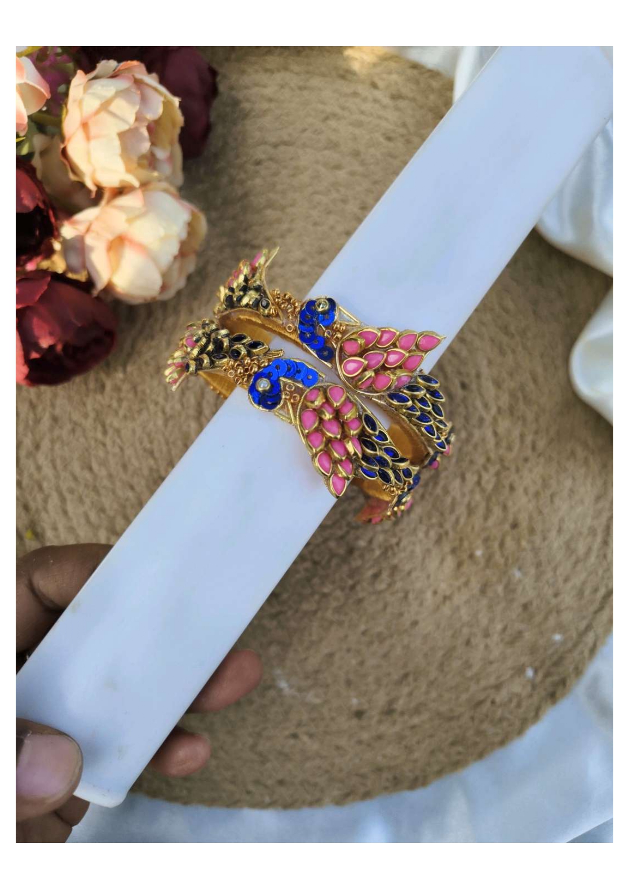 parrot bangles ( Dark blue with baby pink)