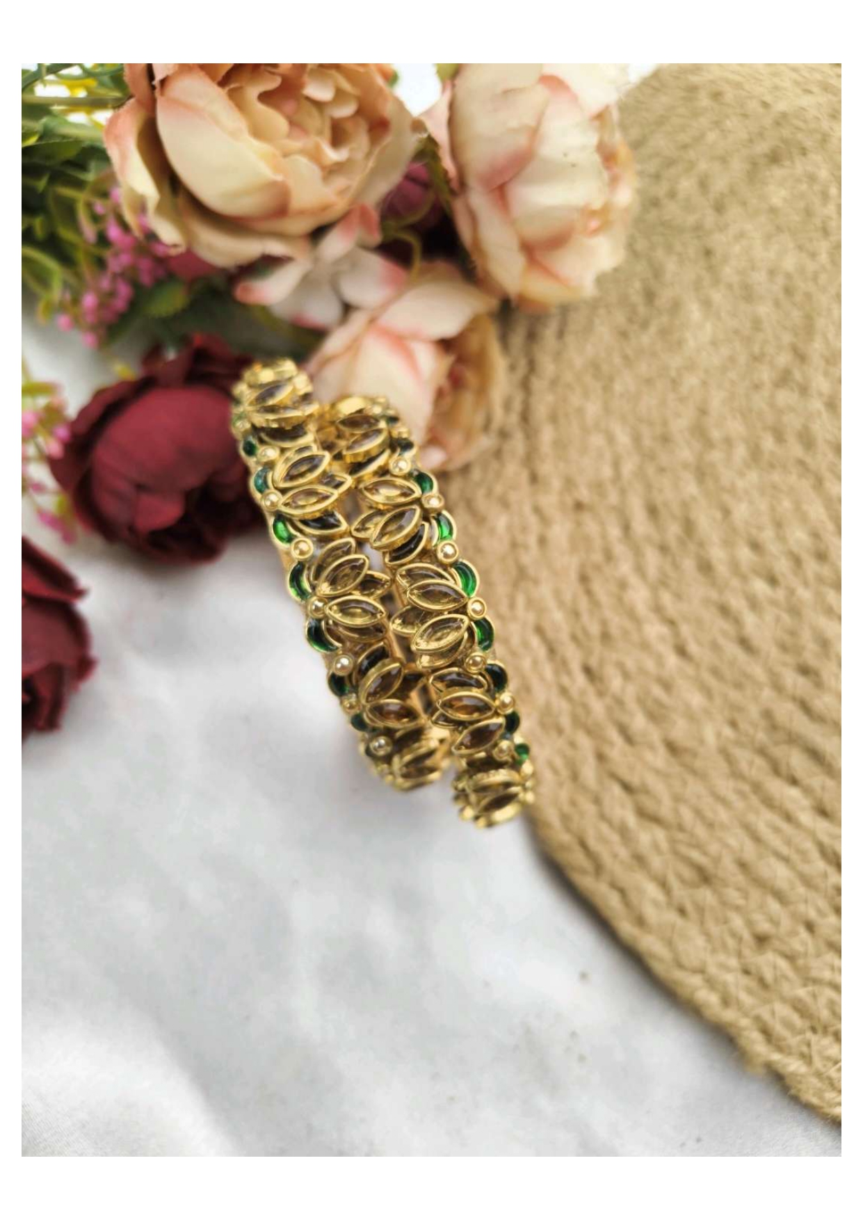 Lotus bangles ( Gold with green leaves)