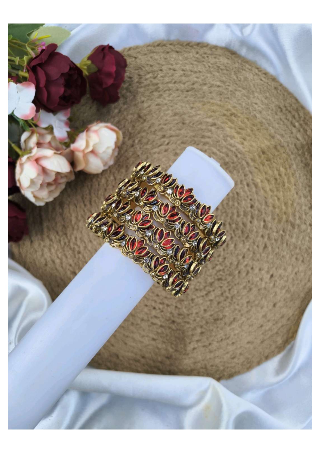 Lotus Bangles ( Red flower with gold leaves)