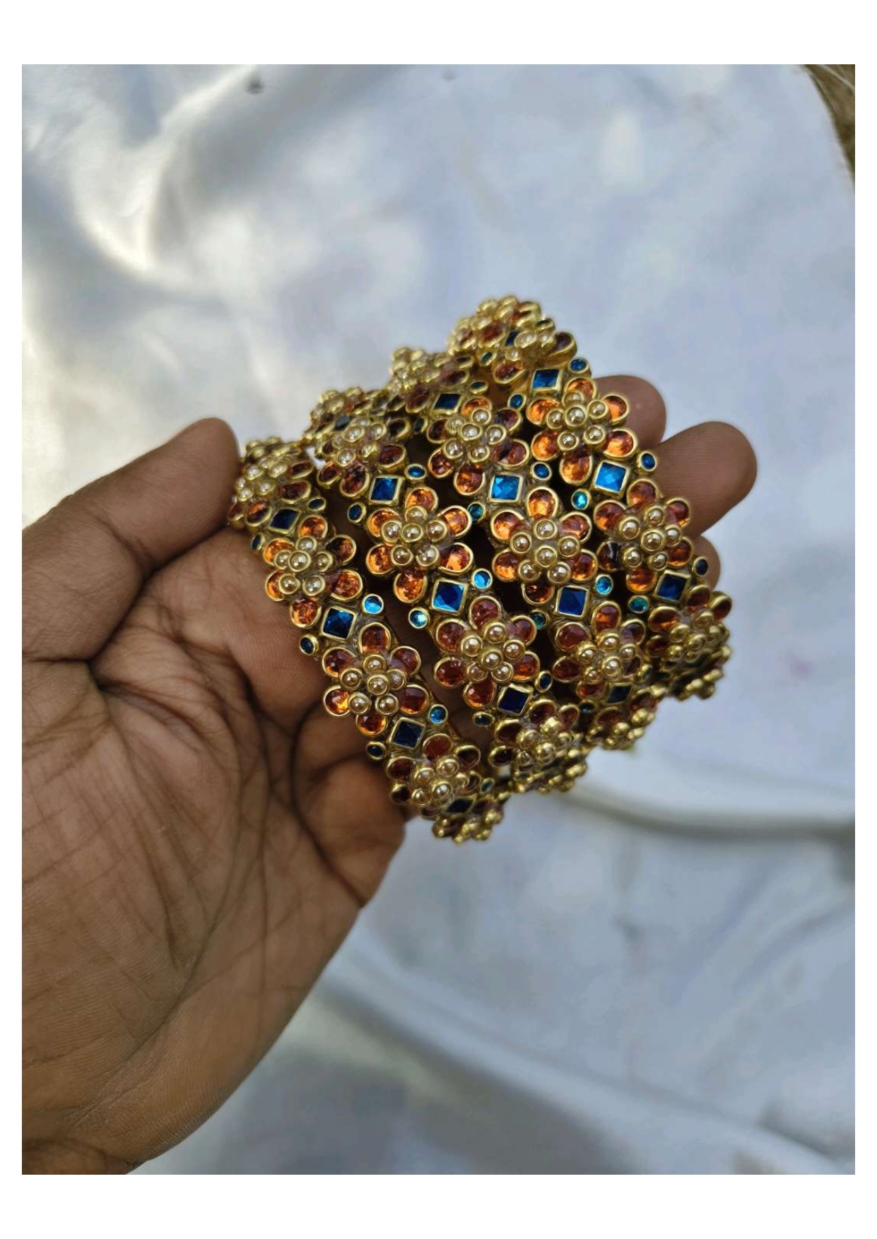 3D floral bangles ( Orange with Dark sky blue)