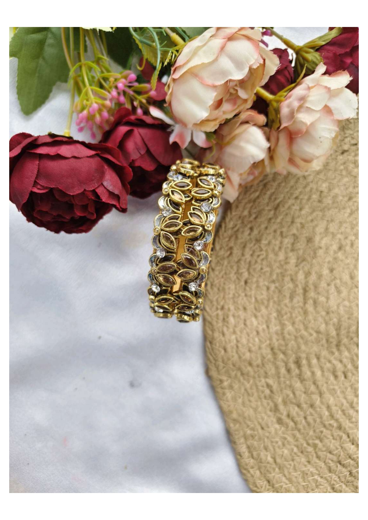 Lotus Bangles ( Gold with white leaves)