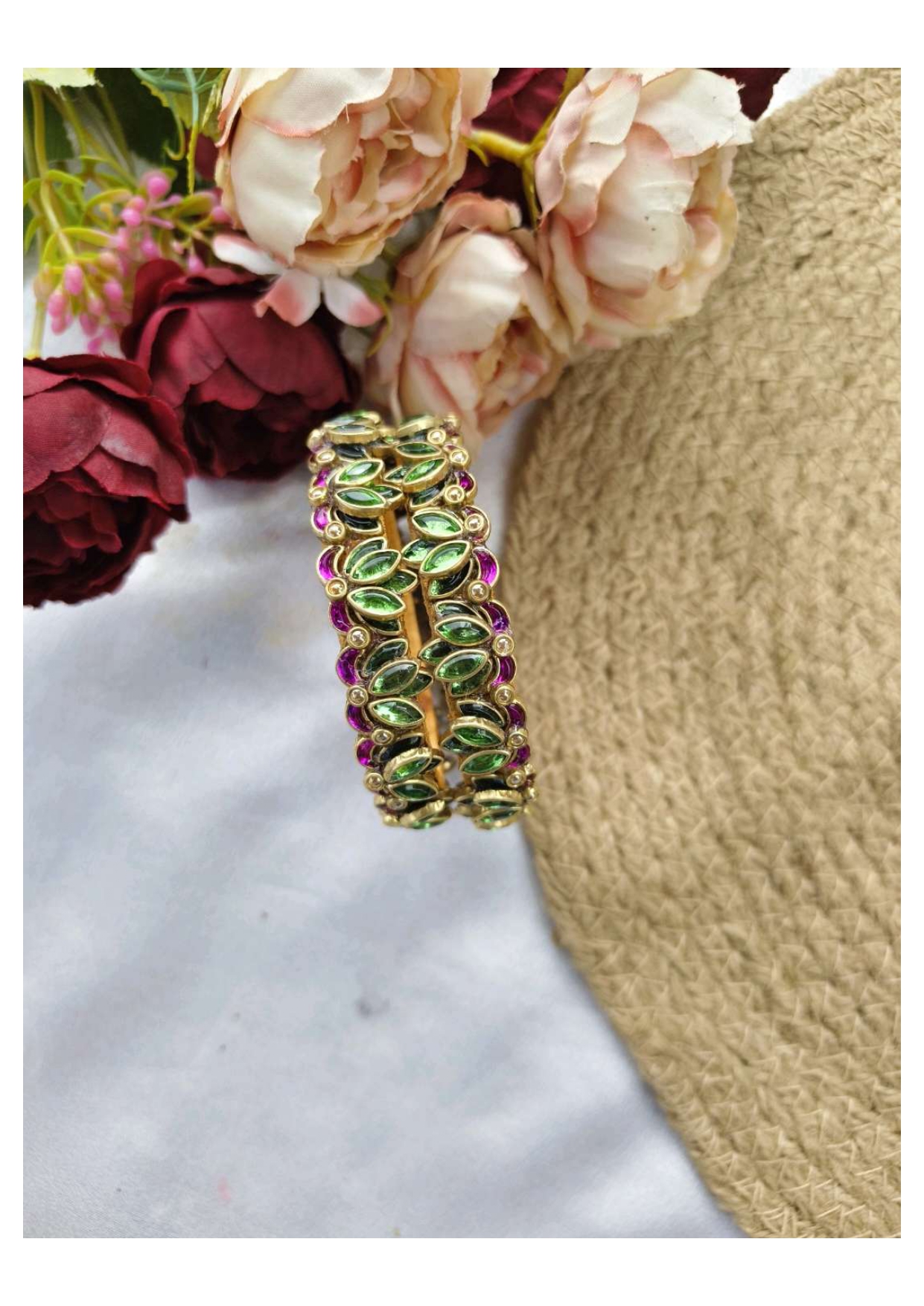 Lotus bangles (Green with pink leaves)