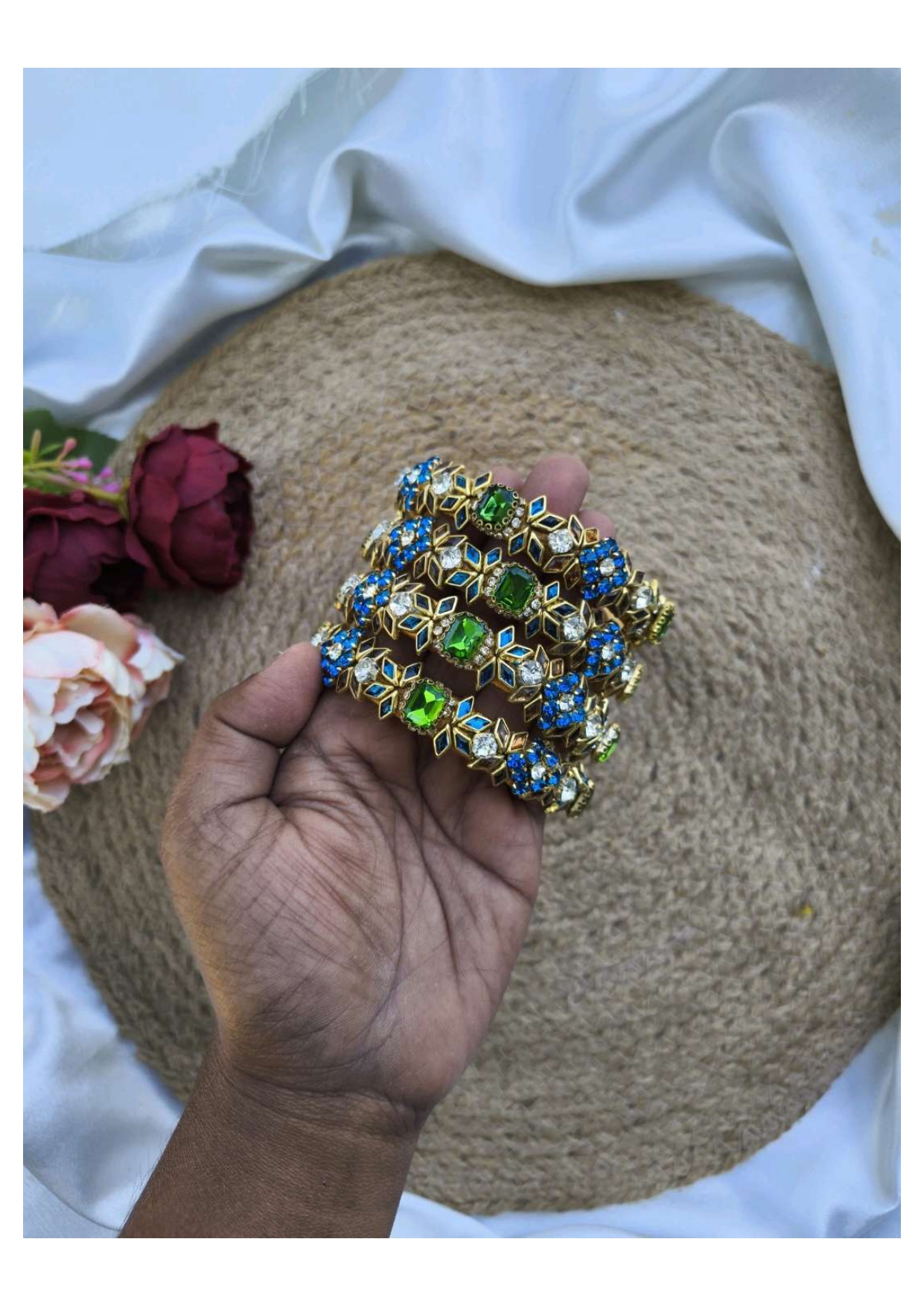 2D crystal Bangles (  Parrot green with dark skyblue)